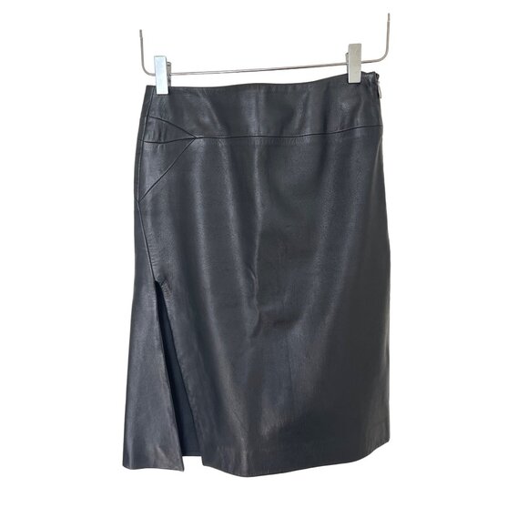 Versus Versace Black Leather Skirt With Side Slit - Picture 1 of 5